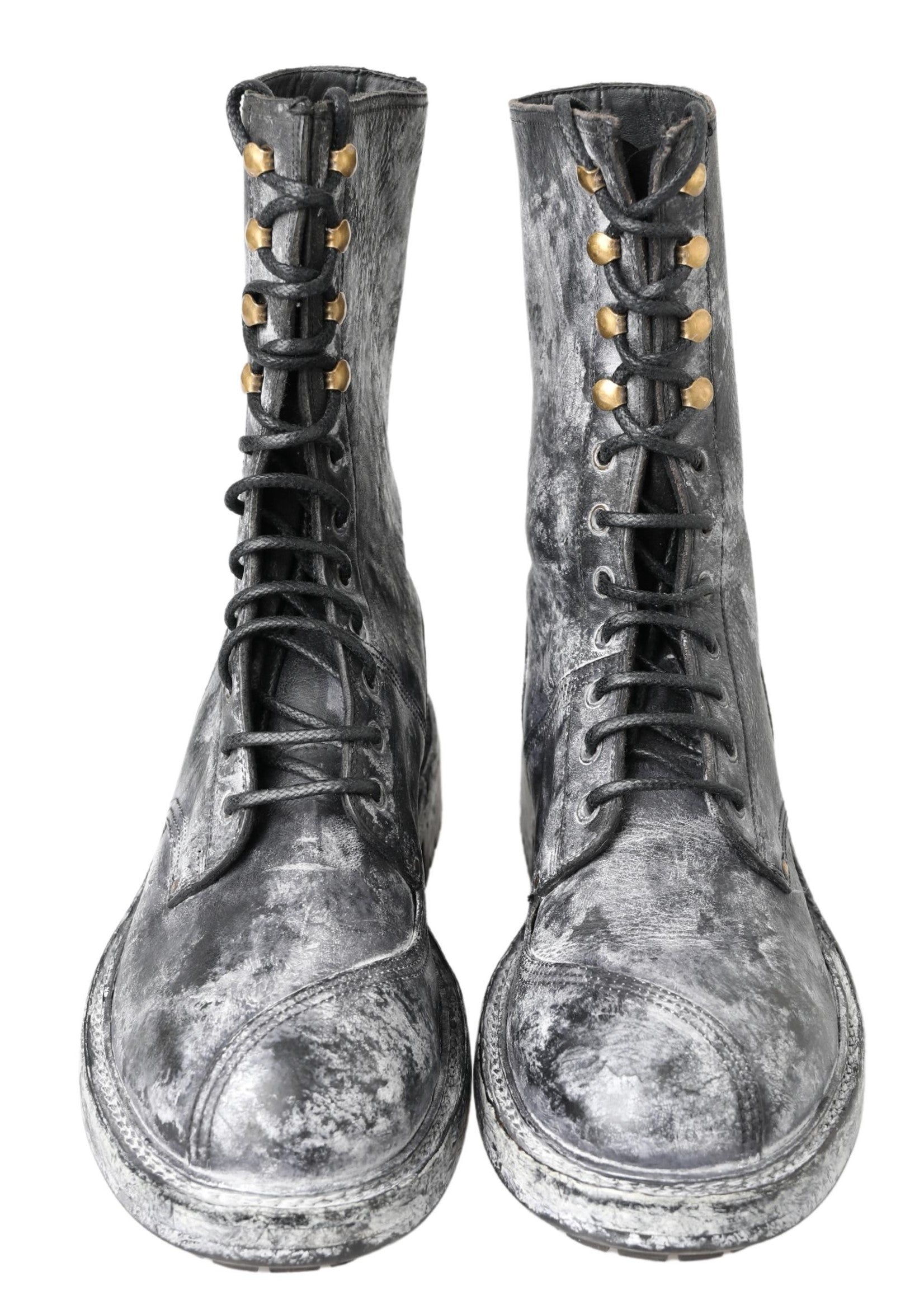 Dolce & Gabbana Black Gray Leather Mid Calf Boots Shoes -   -  Dolce & Gabbana. Dolce & Gabbana Black Gray Leather Mid Calf Boots Shoes -   -  Dolce & Gabbana.
