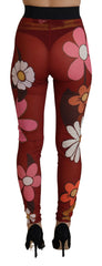 Dolce & Gabbana Red Floral Leggings Stretch Waist Pants -   -  Dolce & Gabbana.