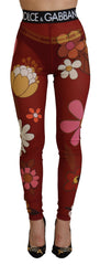 Dolce & Gabbana Red Floral Leggings Stretch Waist Pants -   -  Dolce & Gabbana.