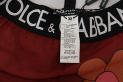 Dolce & Gabbana Red Floral Leggings Stretch Waist Pants -   -  Dolce & Gabbana.