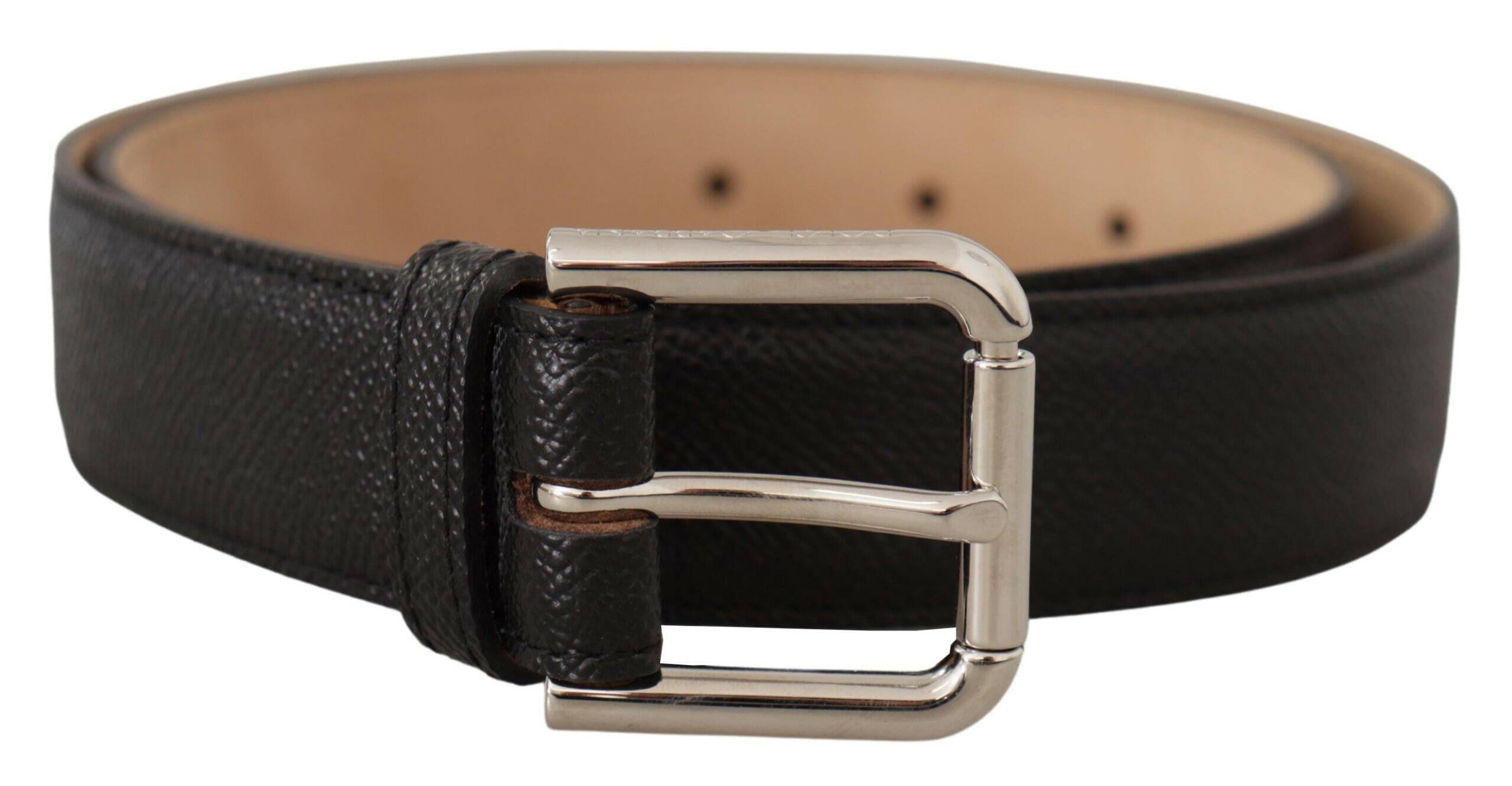 Dolce & Gabbana Black Calf Leather Brown Backend Metal Buckle Belt -   -  Dolce & Gabbana.