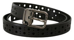 Dolce & Gabbana Black Calf Leather Perforated Metal Buckle Belt -   -  Dolce & Gabbana.