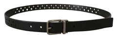 Dolce & Gabbana Black Calf Leather Perforated Metal Buckle Belt -   -  Dolce & Gabbana.