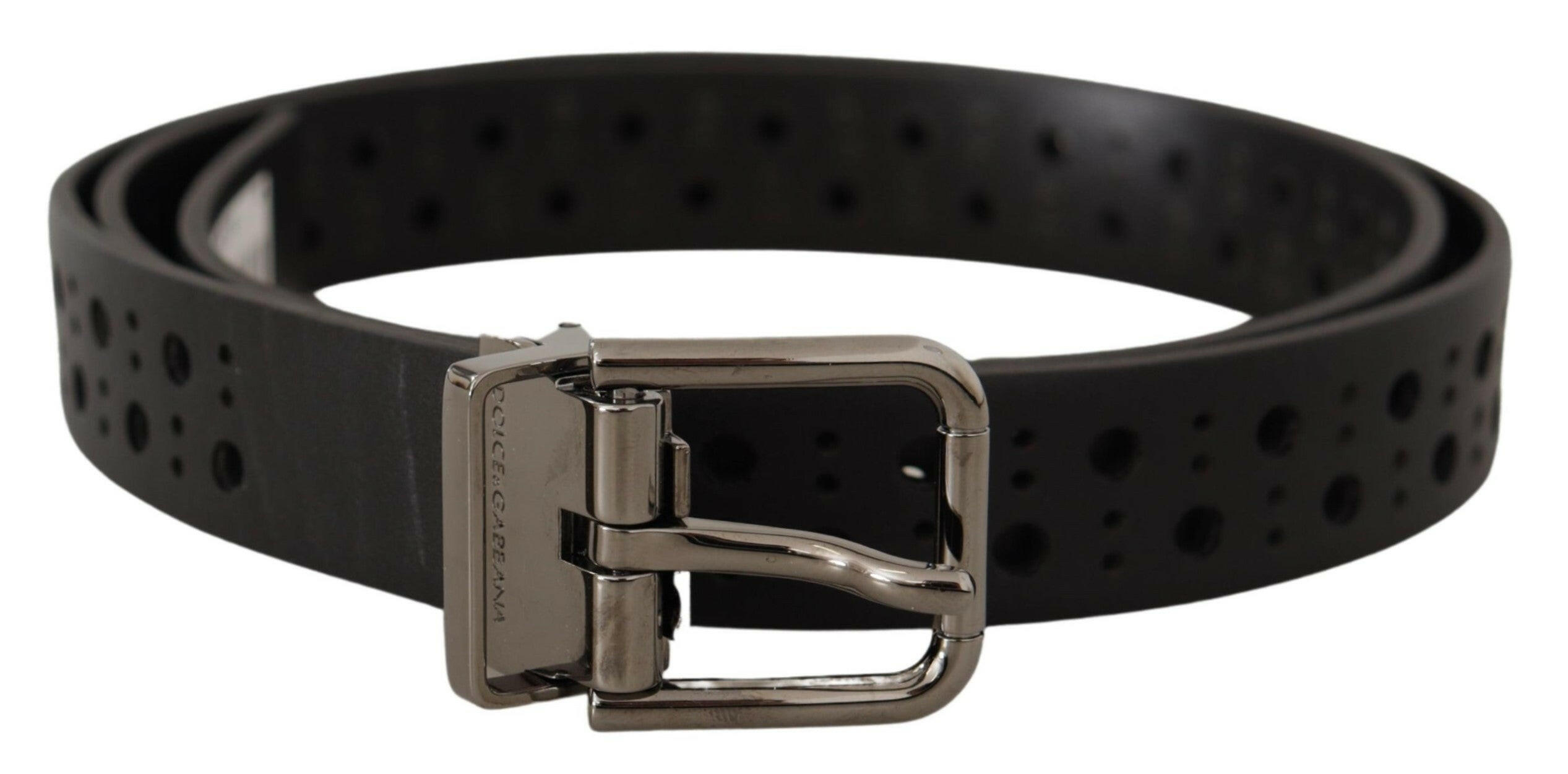 Dolce & Gabbana Black Calf Leather Perforated Metal Buckle Belt -   -  Dolce & Gabbana.