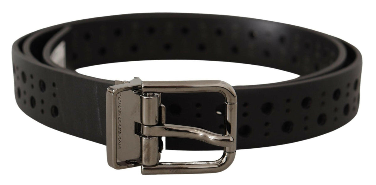 Dolce & Gabbana Black Calf Leather Perforated Metal Buckle Belt -   -  Dolce & Gabbana.
