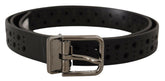 Dolce & Gabbana Black Calf Leather Perforated Metal Buckle Belt -   -  Dolce & Gabbana.