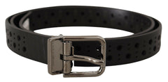 Dolce & Gabbana Black Calf Leather Perforated Metal Buckle Belt -   -  Dolce & Gabbana.