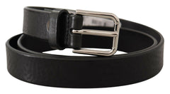 Dolce & Gabbana Black Calf Leather Silver Tone Logo Metal Buckle Belt -   -  Dolce & Gabbana.