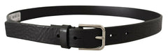 Dolce & Gabbana Black Calf Leather Silver Tone Logo Metal Buckle Belt -   -  Dolce & Gabbana.