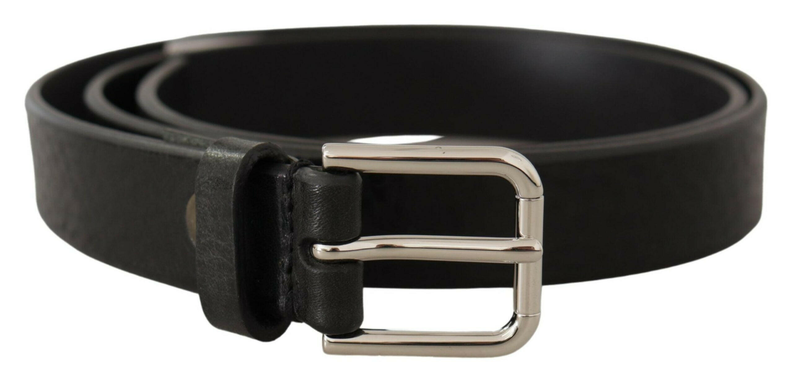 Dolce & Gabbana Black Calf Leather Silver Tone Logo Metal Buckle Belt -   -  Dolce & Gabbana.