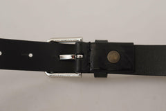 Dolce & Gabbana Black Calf Leather Silver Tone Logo Metal Buckle Belt -   -  Dolce & Gabbana.