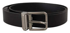 Dolce & Gabbana Black Calf Leather Logo Engraved Metal Buckle Belt -   -  Dolce & Gabbana.