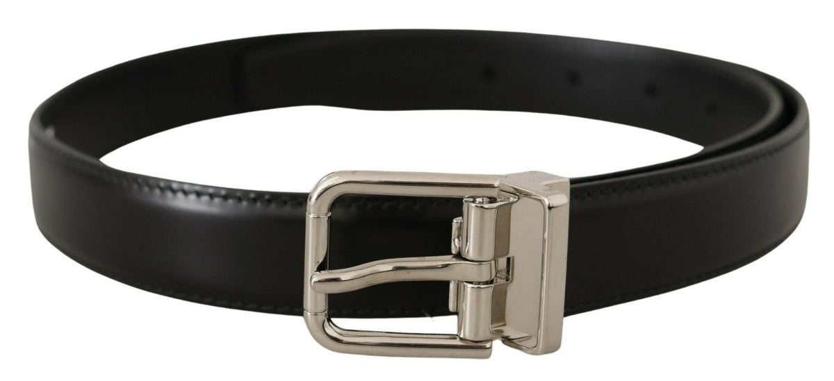 Dolce & Gabbana Black Calf Leather Logo Engraved Metal Buckle Belt -   -  Dolce & Gabbana.