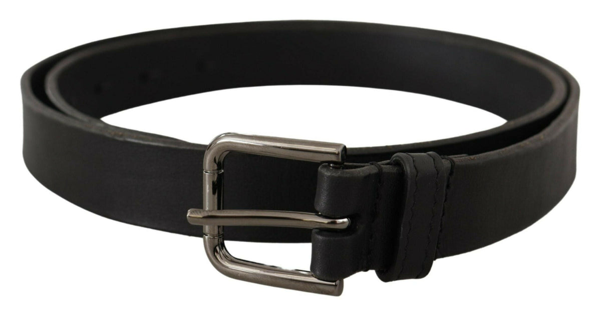 Dolce & Gabbana Black Calf Leather Logo Engraved Metal Buckle Belt -   -  Dolce & Gabbana.
