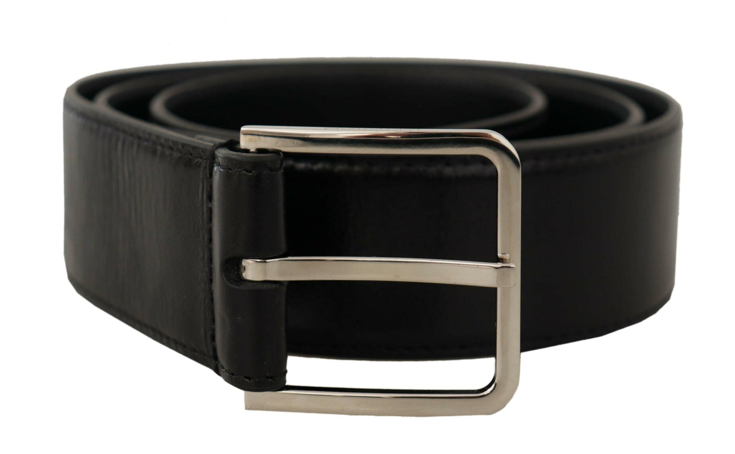 Dolce & Gabbana Black Calf Leather Logo Engraved Metal Buckle Belt -   -  Dolce & Gabbana.