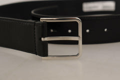 Dolce & Gabbana Black Calf Leather Logo Engraved Metal Buckle Belt -   -  Dolce & Gabbana.