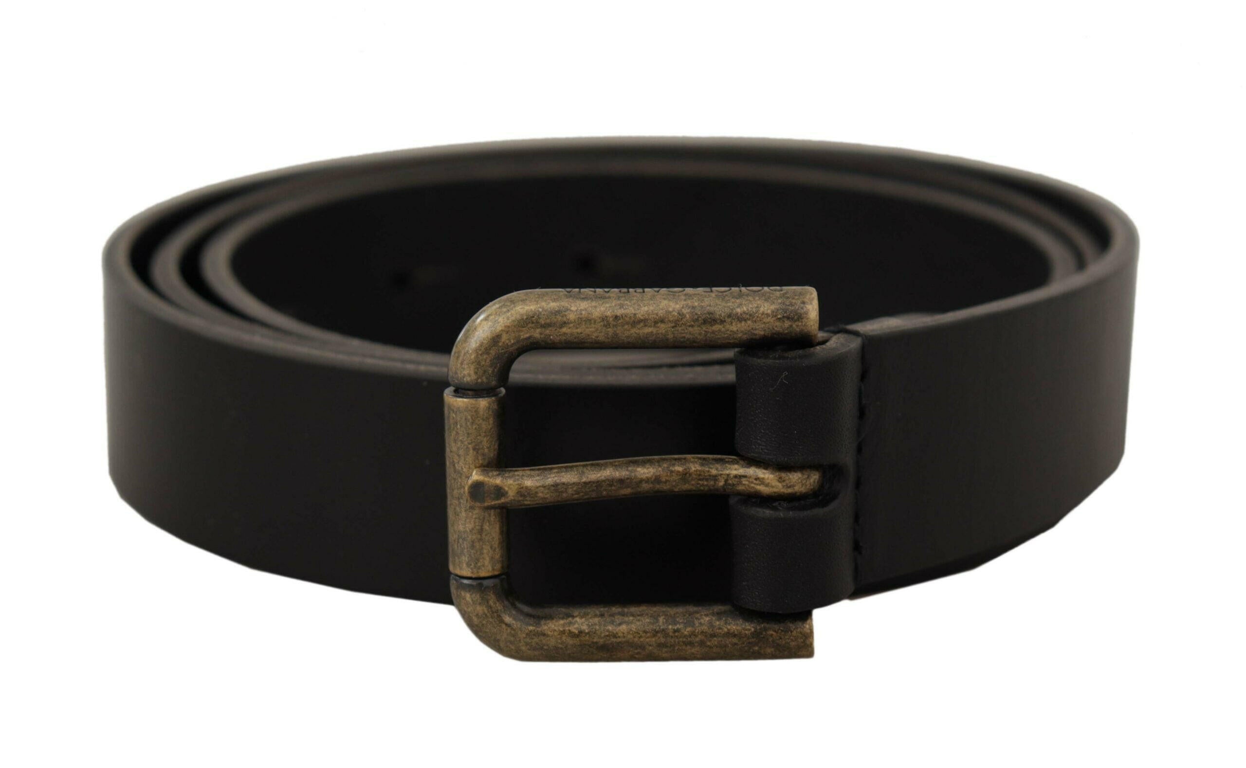 Dolce & Gabbana Black Calf Leather Logo Brass Metal Buckle Belt -   -  Dolce & Gabbana.