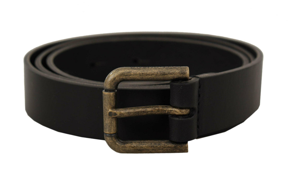 Dolce & Gabbana Black Calf Leather Logo Brass Metal Buckle Belt -   -  Dolce & Gabbana.