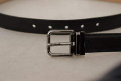 Dolce & Gabbana Black Calf Leather Logo Engraved Metal Buckle Belt -   -  Dolce & Gabbana.