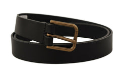 Dolce & Gabbana Black Calf Leather Brass Logo Engraved Buckle Belt -   -  Dolce & Gabbana.