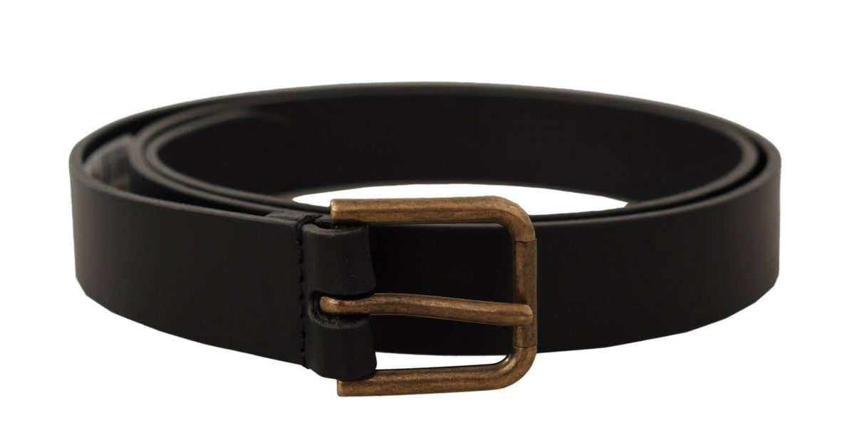 Dolce & Gabbana Black Calf Leather Brass Logo Engraved Buckle Belt -   -  Dolce & Gabbana.