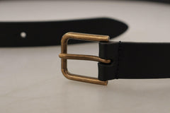 Dolce & Gabbana Black Calf Leather Brass Logo Engraved Buckle Belt -   -  Dolce & Gabbana.