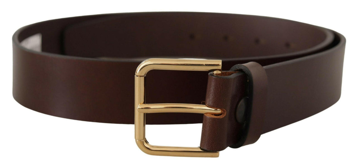 Dolce & Gabbana Brown Plain Calf Leather Gold Tone Buckle Belt -   -  Dolce & Gabbana.