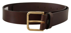 Dolce & Gabbana Brown Plain Calf Leather Gold Tone Buckle Belt -   -  Dolce & Gabbana.
