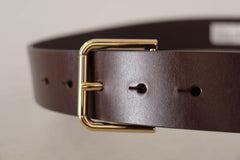 Dolce & Gabbana Brown Plain Calf Leather Gold Tone Buckle Belt -   -  Dolce & Gabbana.