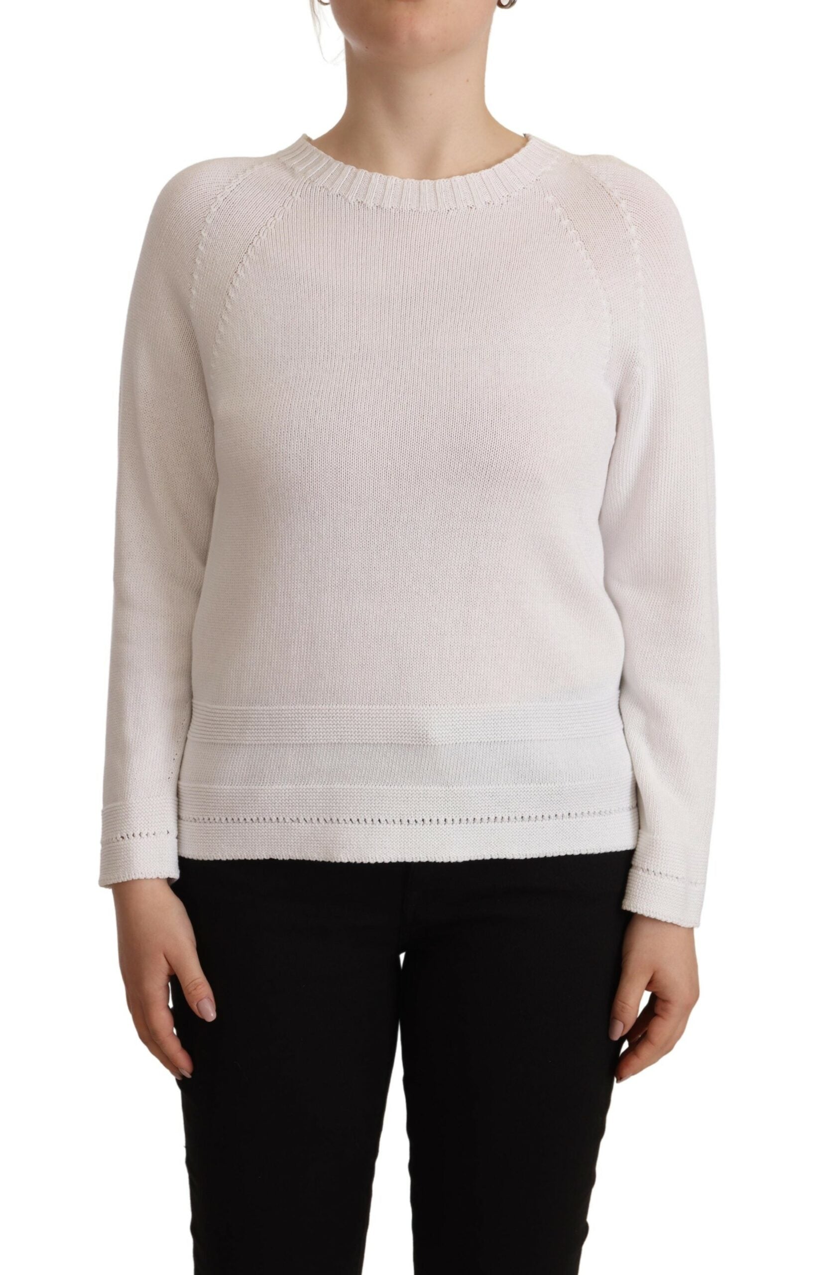 Alpha Studio White Long Sleeves Crewneck Pullover Sweater -   -  Alpha Studio.