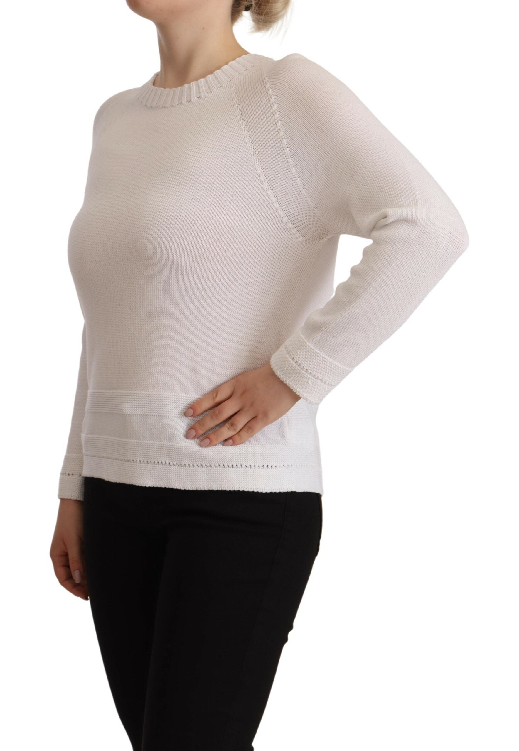 Alpha Studio White Long Sleeves Crewneck Pullover Sweater -   -  Alpha Studio. Alpha Studio White Long Sleeves Crewneck Pullover Sweater -   -  Alpha Studio.