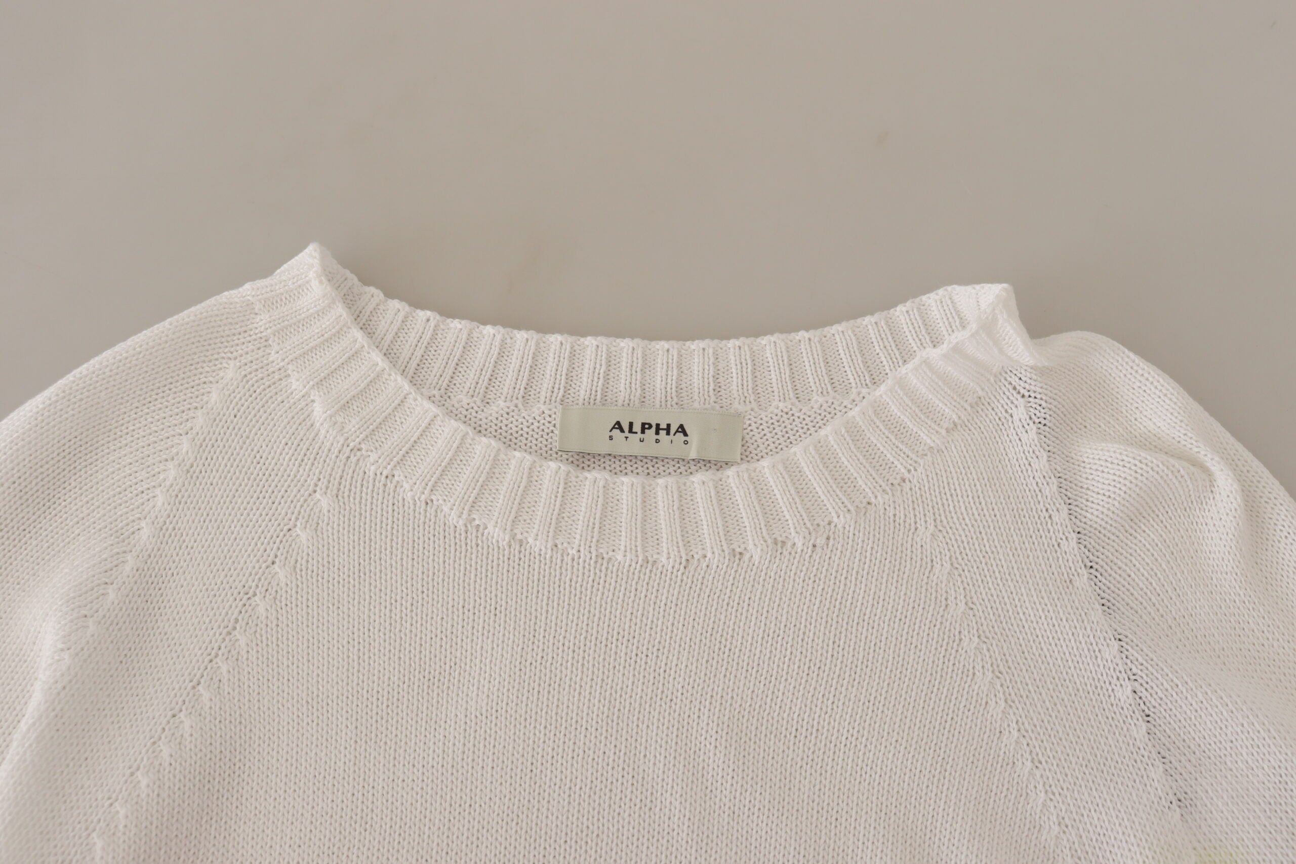 Alpha Studio White Long Sleeves Crewneck Pullover Sweater -   -  Alpha Studio. Alpha Studio White Long Sleeves Crewneck Pullover Sweater -   -  Alpha Studio.