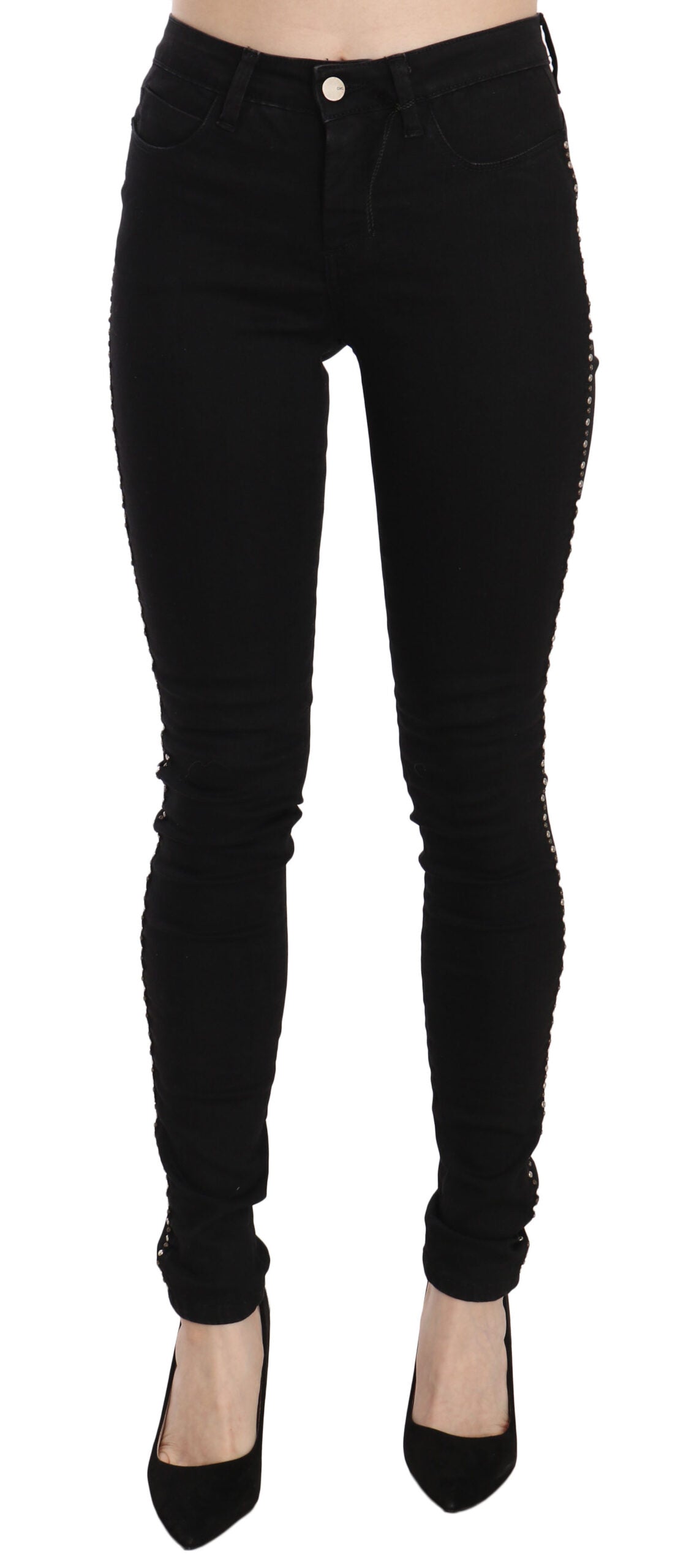 Costume National Black Embellished Mid Waist Skinny Denim Jeans -   -  Costume National.