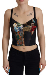 Dolce & Gabbana Black Patchwork Sicily Blouse Corset Cropped Top -   -  Dolce & Gabbana.