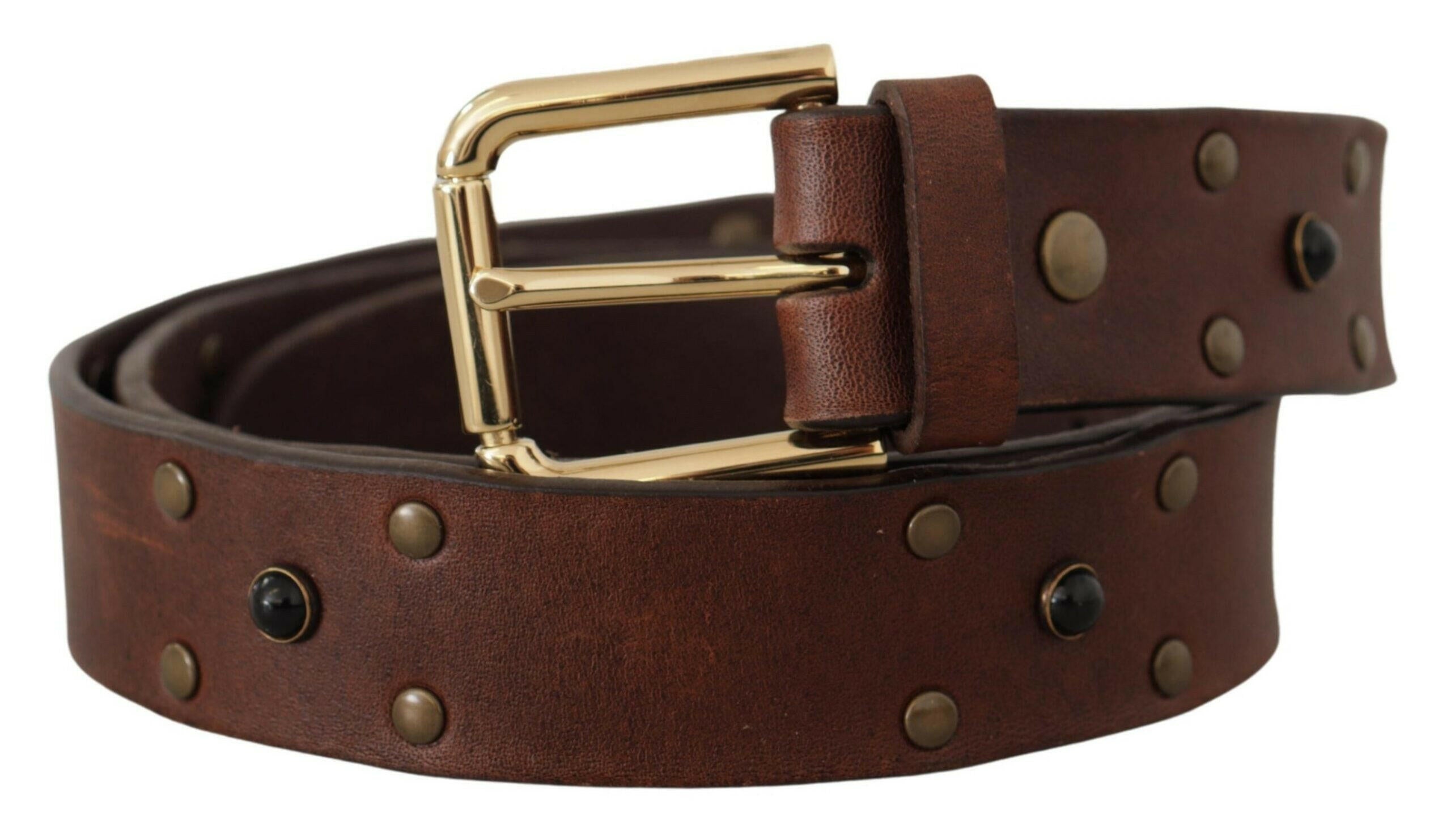 Dolce & Gabbana Brown Leather Studded Gold Tone Metal Buckle Belt -   -  Dolce & Gabbana. Dolce & Gabbana Brown Leather Studded Gold Tone Metal Buckle Belt -   -  Dolce & Gabbana.