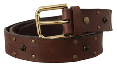 Dolce & Gabbana Brown Leather Studded Gold Tone Metal Buckle Belt -   -  Dolce & Gabbana.