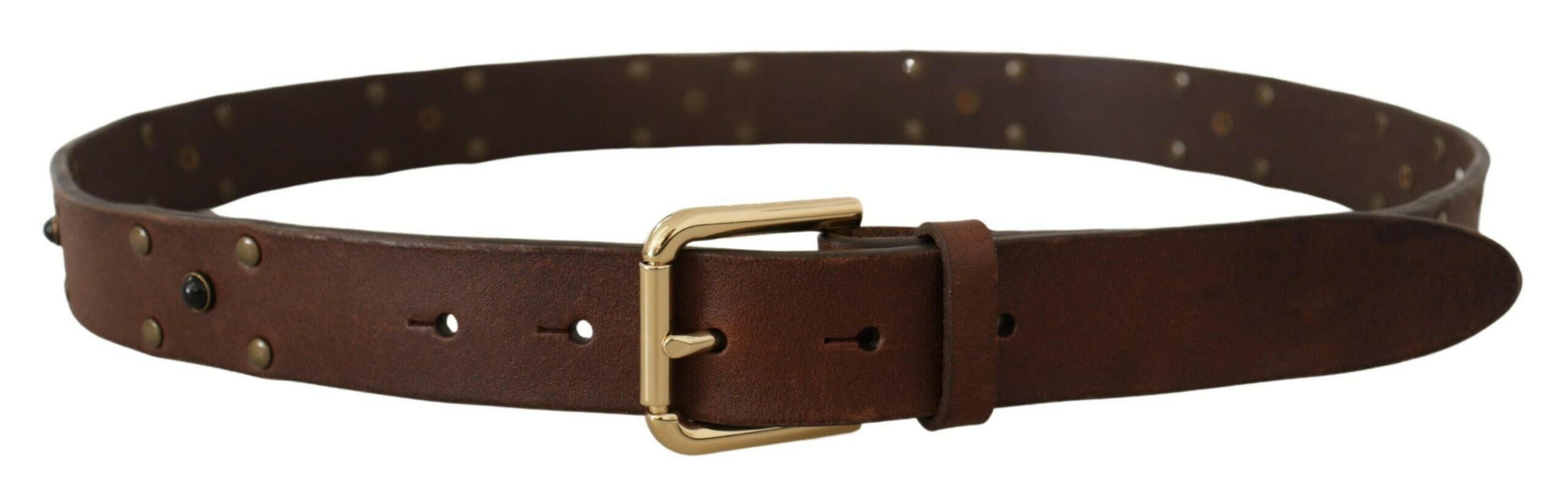 Dolce & Gabbana Brown Leather Studded Gold Tone Metal Buckle Belt -   -  Dolce & Gabbana. Dolce & Gabbana Brown Leather Studded Gold Tone Metal Buckle Belt -   -  Dolce & Gabbana.