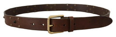 Dolce & Gabbana Brown Leather Studded Gold Tone Metal Buckle Belt -   -  Dolce & Gabbana.