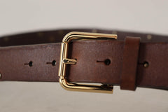 Dolce & Gabbana Brown Leather Studded Gold Tone Metal Buckle Belt -   -  Dolce & Gabbana.