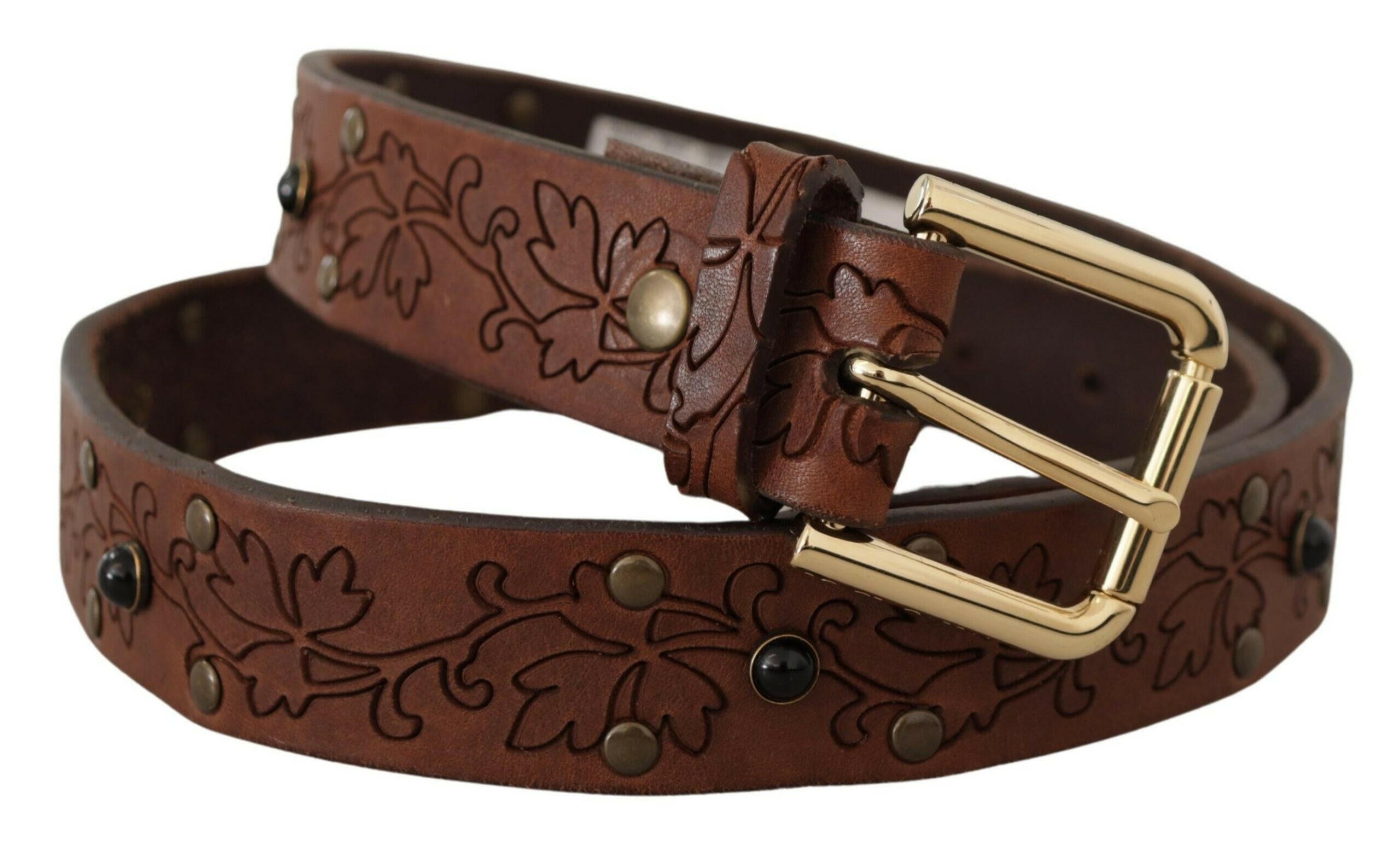 Dolce & Gabbana Brown Leather Floral Studded Metal Buckle Belt -   -  Dolce & Gabbana. Dolce & Gabbana Brown Leather Floral Studded Metal Buckle Belt -   -  Dolce & Gabbana.