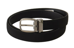 Dolce & Gabbana Black Calf Canvas Silver Tone Logo Metal Belt -   -  Dolce & Gabbana.