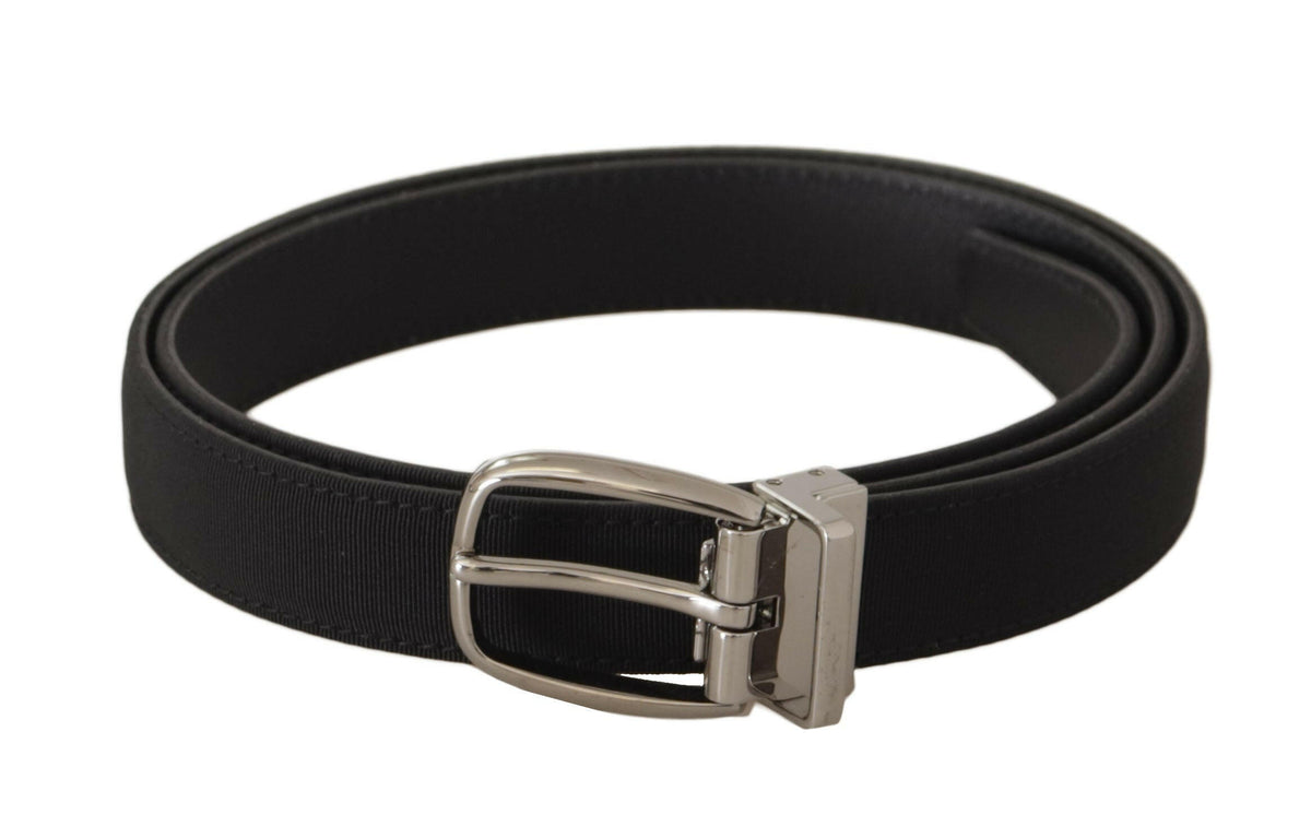Dolce & Gabbana Black Calf Canvas Silver Tone Logo Metal Belt -   -  Dolce & Gabbana.
