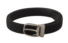 Dolce & Gabbana Black Calf Canvas Silver Tone Logo Metal Belt -   -  Dolce & Gabbana.