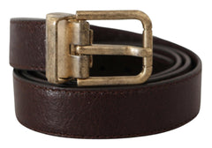 Dolce & Gabbana Brown Calf Leather Vintage Logo Metal Buckle Belt - - Dolce & Gabbana.