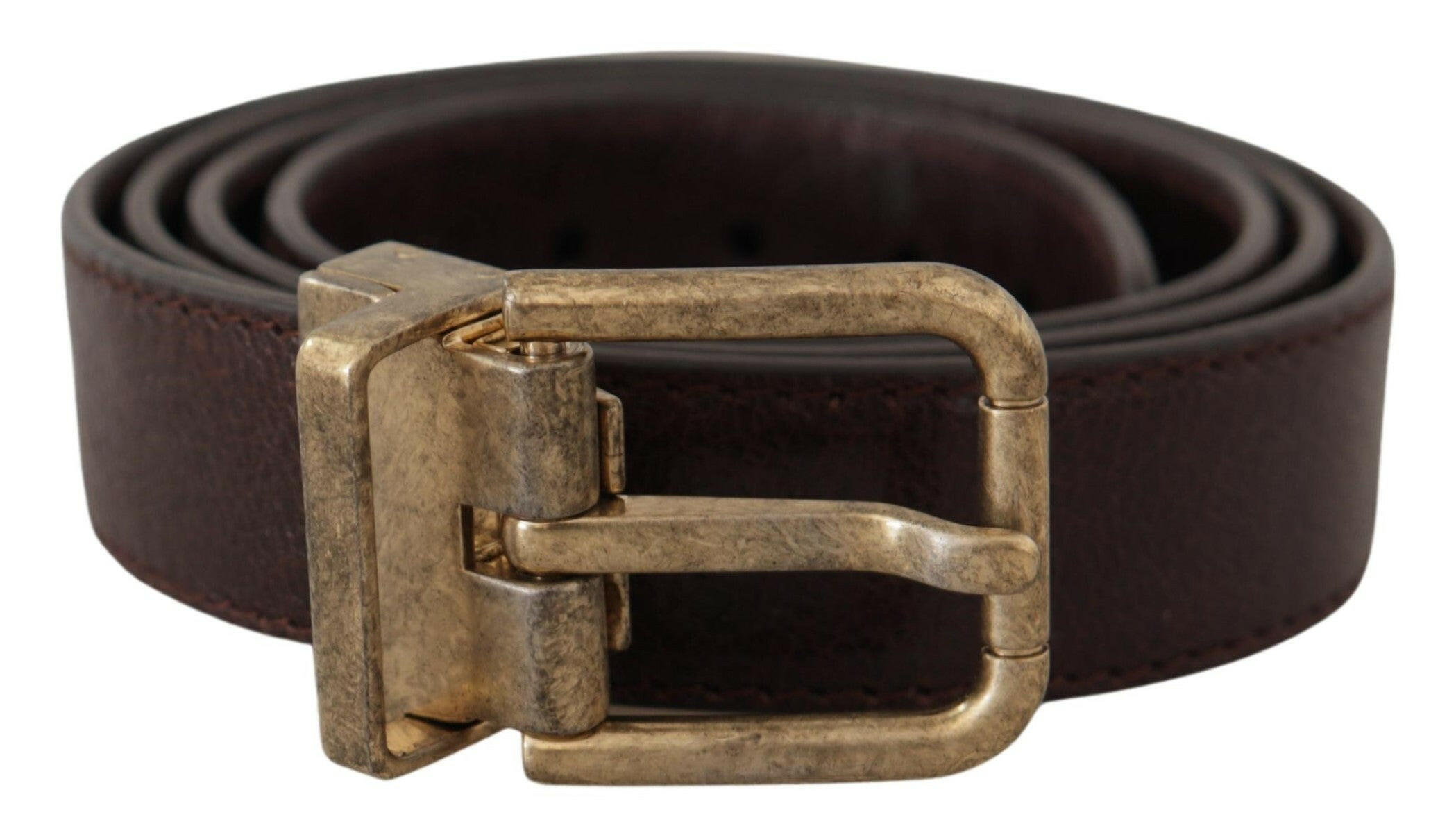 Dolce & Gabbana Brown Calf Leather Vintage Logo Metal Buckle Belt - - Dolce & Gabbana.