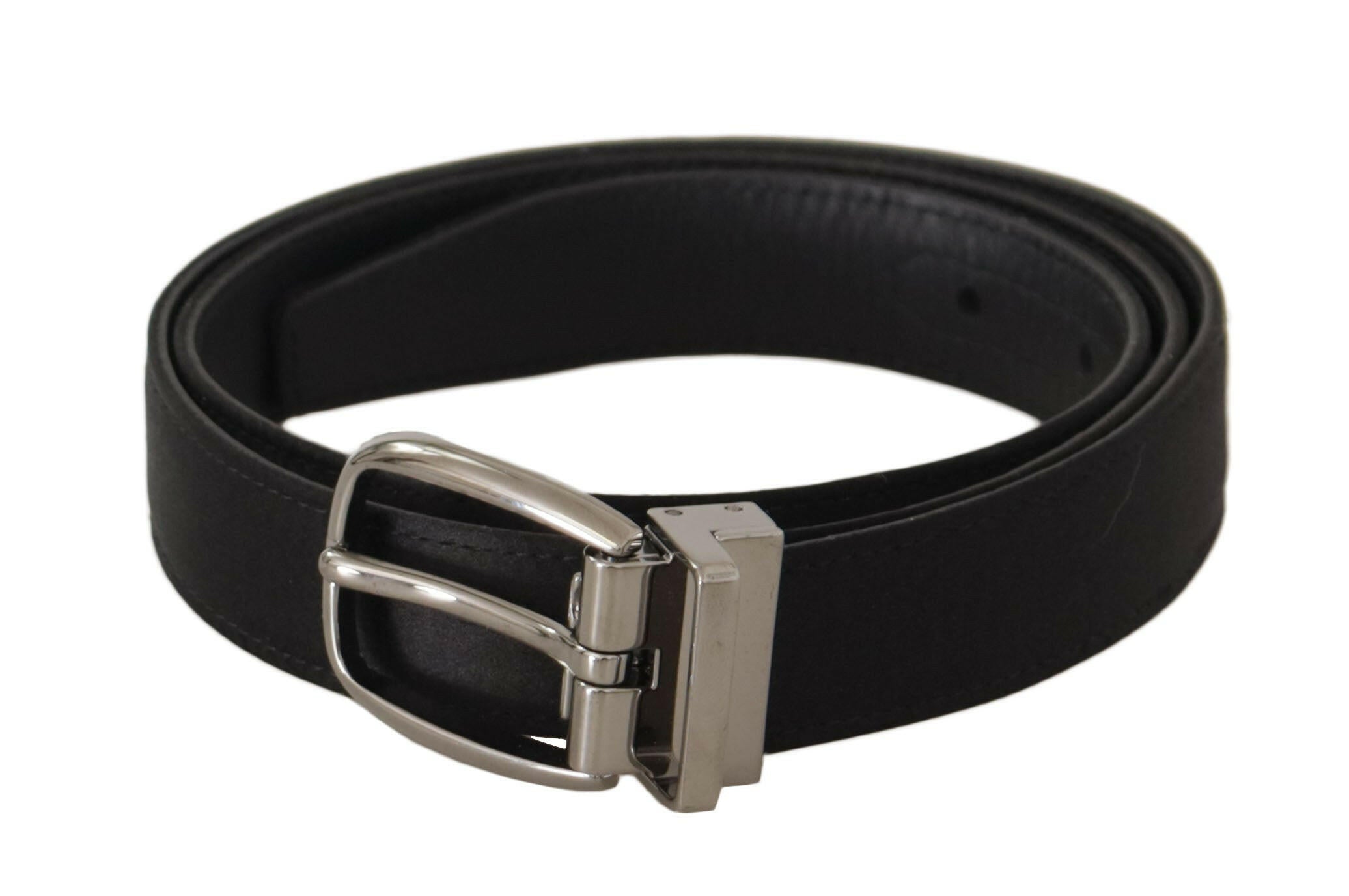 Dolce & Gabbana Black Calf Leather Silver Logo Metal Buckle Belt -   -  Dolce & Gabbana.