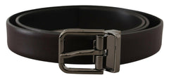 Dolce & Gabbana Dark Purple Leather Box Borchia Metal Buckle Belt -   -  Dolce & Gabbana.
