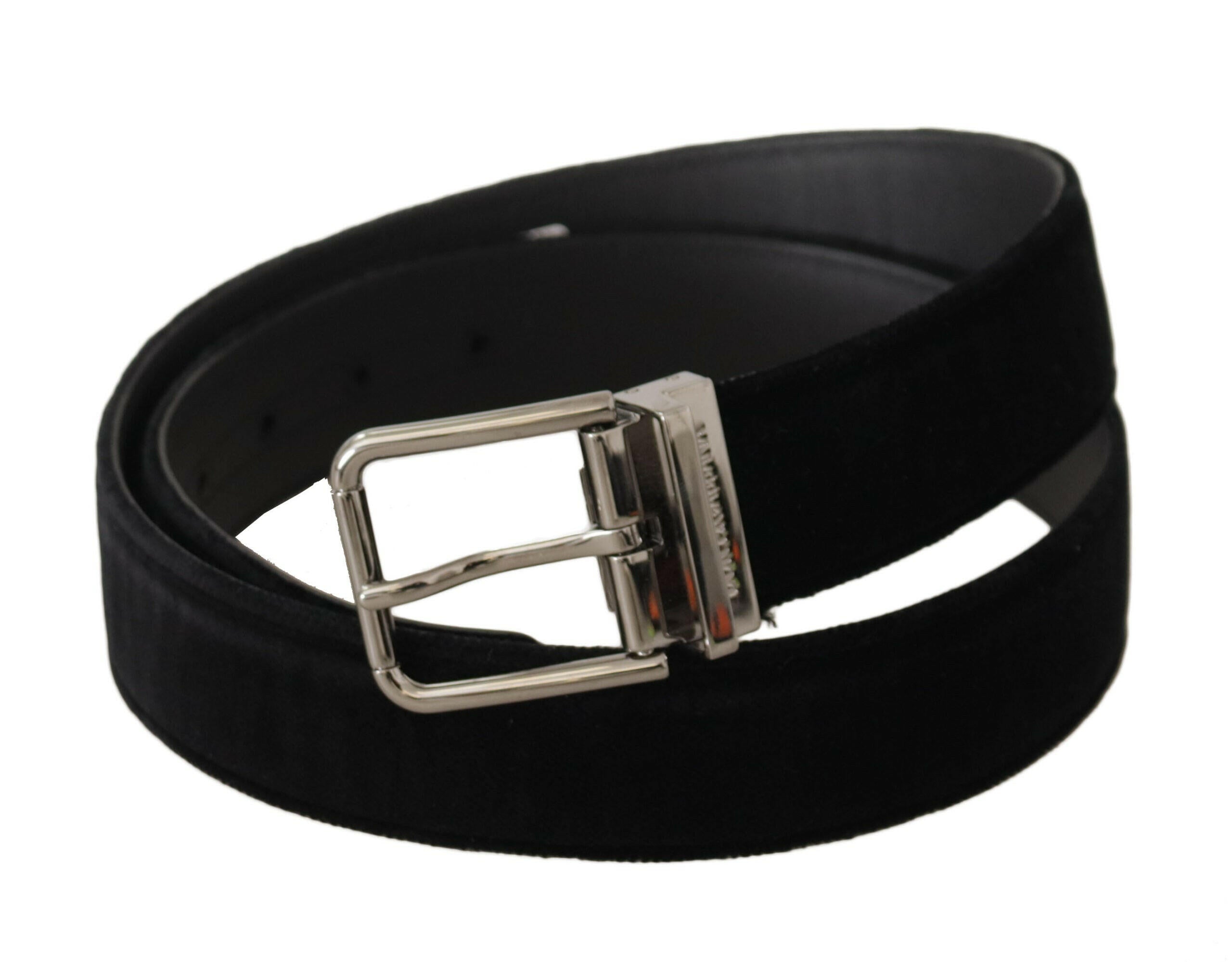 Dolce & Gabbana Black Velvet Silver Logo Engraved Metal Buckle Belt -   -  Dolce & Gabbana. Dolce & Gabbana Black Velvet Silver Logo Engraved Metal Buckle Belt -   -  Dolce & Gabbana.