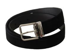 Dolce & Gabbana Black Velvet Silver Logo Engraved Metal Buckle Belt -   -  Dolce & Gabbana.
