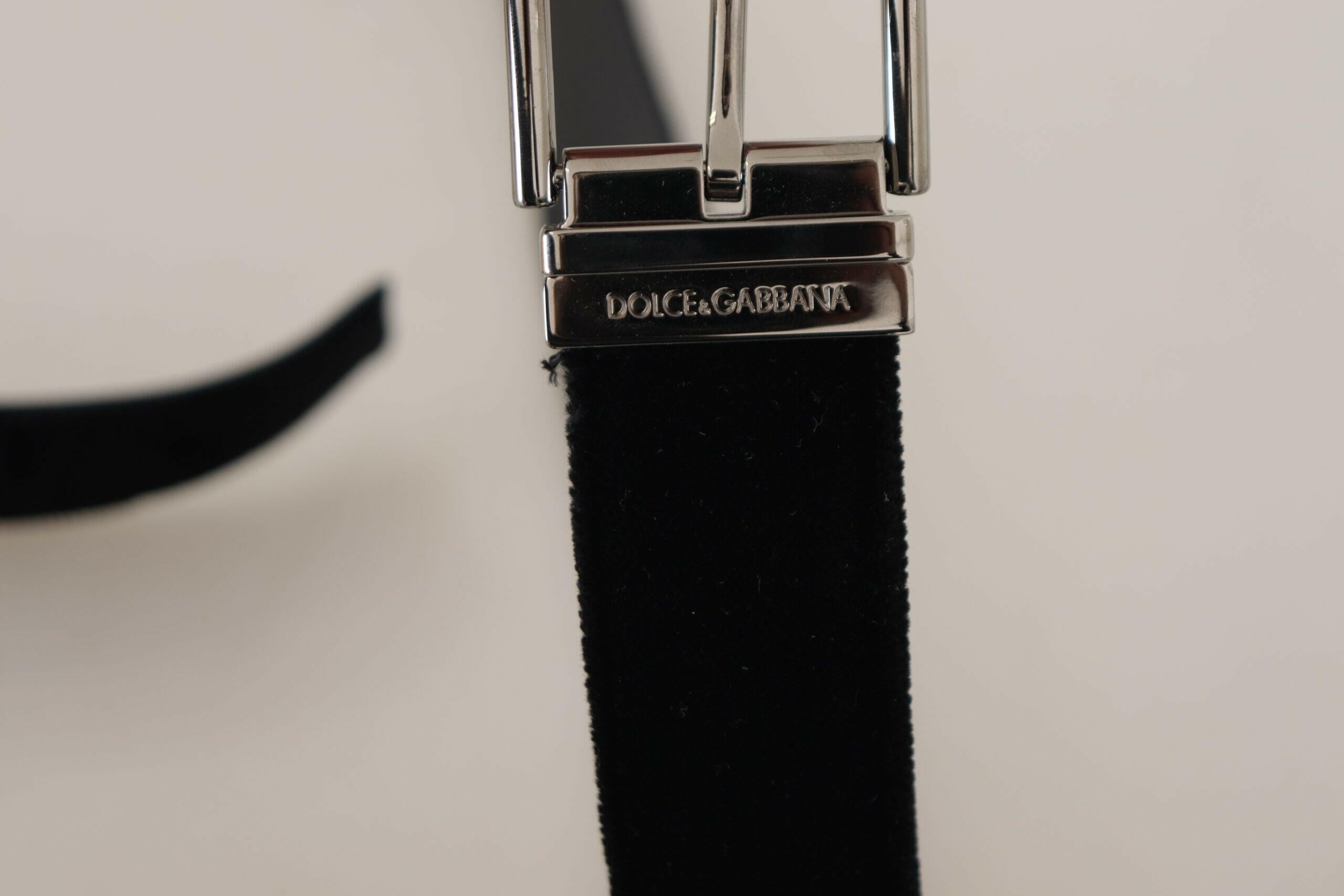 Dolce & Gabbana Black Velvet Silver Logo Engraved Metal Buckle Belt -   -  Dolce & Gabbana. Dolce & Gabbana Black Velvet Silver Logo Engraved Metal Buckle Belt -   -  Dolce & Gabbana.
